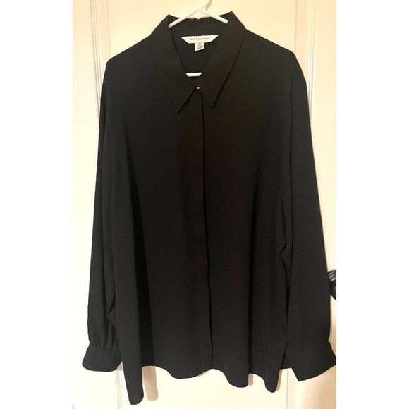 August Max Woman Dressy Black Long Sleeve Button Up Blouse Size 3X - Picture 1 of 10